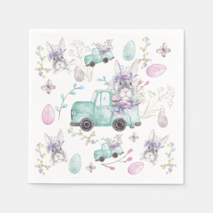 Serviette En Papier Aquarelle Camion Bunny Motif de Pâques