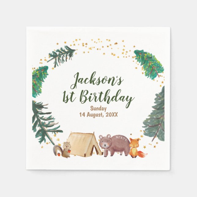 Serviette En Papier Aquarelle camper 1er anniversaire Papier serviette (Devant)