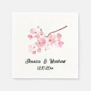 Serviette En Papier Aquarelle cerisier fleurs Mariages