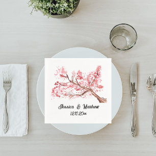 Serviette En Papier Aquarelle cerisier fleurs Mariages
