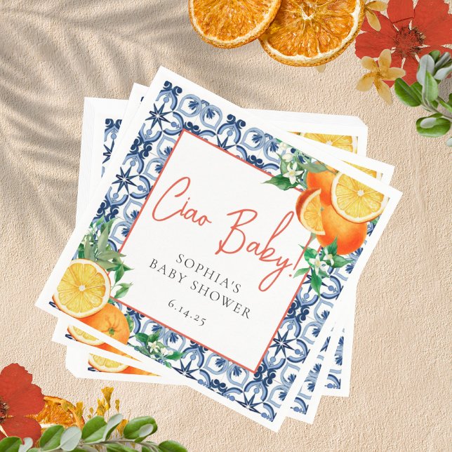 Serviette En Papier Aquarelle Ciao, Bébé ! Baby shower orange (Créateur téléchargé)