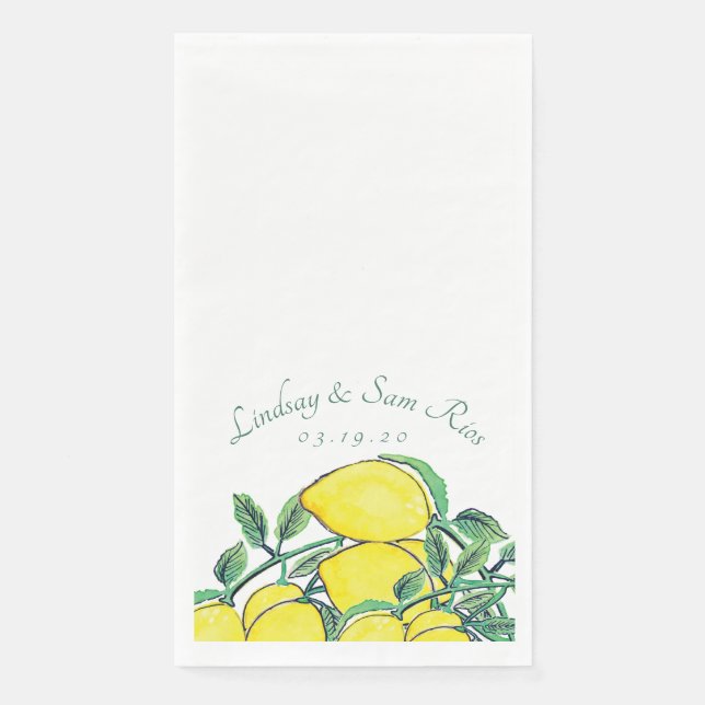 Serviette En Papier Aquarelle Citron Bunc Citrus Jaune Mariage (Devant)