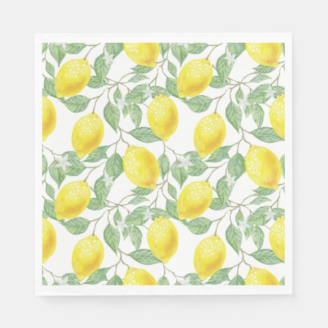 Serviette En Papier Aquarelle Citrons Citrus Fruit Vert (Devant)