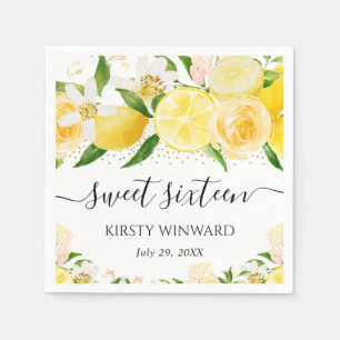 Serviette En Papier Aquarelle Citrons et Fleurs Sweet Sixteen
