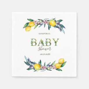 Serviette En Papier Aquarelle Citrons Olives Baby Shower