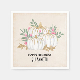 Serviette En Papier Aquarelle Citrouille blanche et or Anniversaire