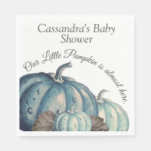 Serviette En Papier Aquarelle Citrouille bleu n Baby shower blanc