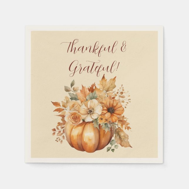 Serviette En Papier Aquarelle Citrouille Floral Design- (Devant)