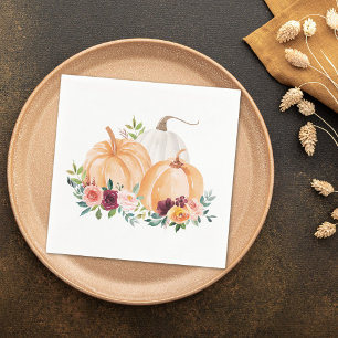 Serviette En Papier Aquarelle Citrouilles d'automne et Fleurs Boho