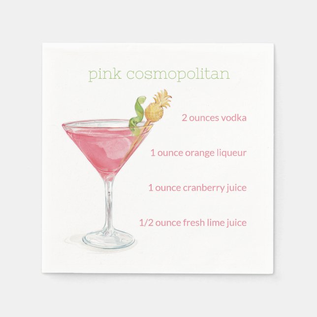 Serviette En Papier Aquarelle Cocktail cosmopolite Recette (Devant)