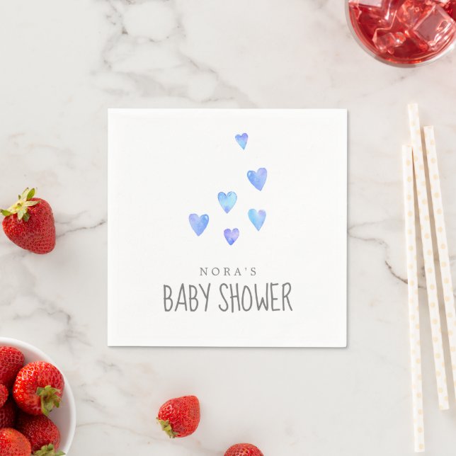 Serviette En Papier Aquarelle Coeurs Baby shower garçon serviettes (En situation)