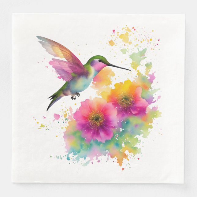 Serviette En Papier Aquarelle colorée d'un colibri (Devant)