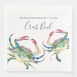 Serviette En Papier Aquarelle côtière Crabe bleu Personnalisé