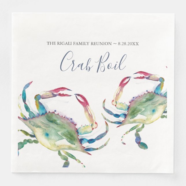 Serviette En Papier Aquarelle côtière Crabe bleu Personnalisé (Devant)