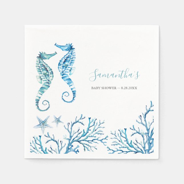 Serviette En Papier Aquarelle côtière Hippocampe de mer serviettes per (Devant)