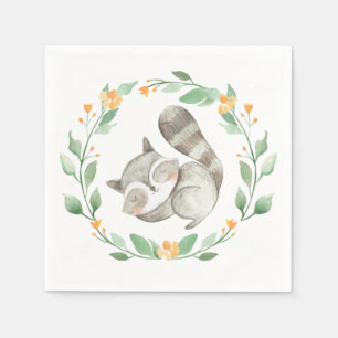 Serviette En Papier Aquarelle couchage Raccoon verdure Wreath
