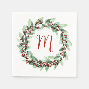 Serviette En Papier Aquarelle couronne de Noël