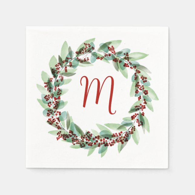 Serviette En Papier Aquarelle couronne de Noël (Devant)