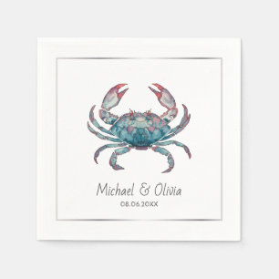 Serviette En Papier Aquarelle Crabe Bleu Nautilus Mariage Plage Person