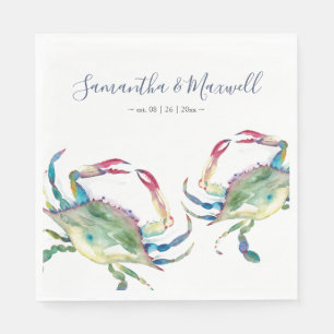 Serviette En Papier Aquarelle Crabe Bleu Plage Mariage Na personnalisé