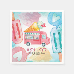 Serviette En Papier Aquarelle Crème de glace Anniversaire