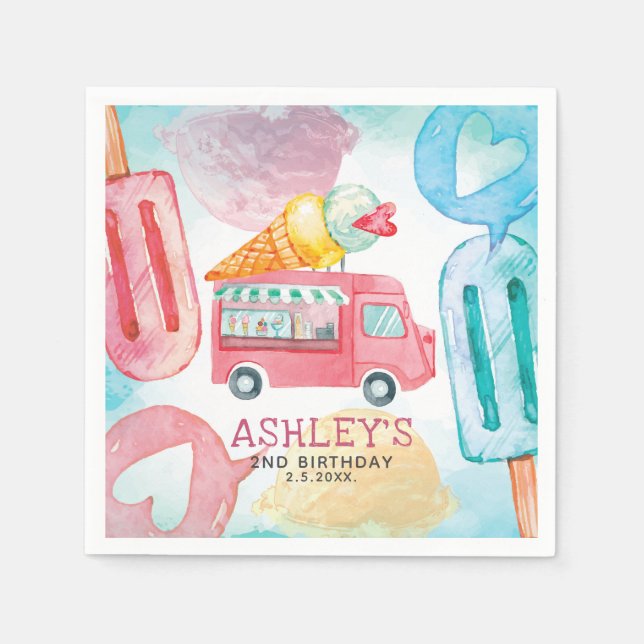 Serviette En Papier Aquarelle Crème de glace Anniversaire (Devant)