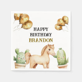 Serviette En Papier Aquarelle Cute Cowboy 1er Rodéo Anniversaire