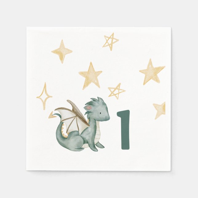 Serviette En Papier Aquarelle d'anniversaire de dragon (Devant)