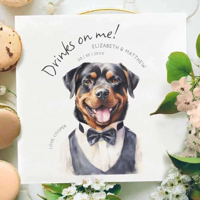 Serviette En Papier Aquarelle Dapper Rottweiler Waiter personnalisable (Créateur téléchargé)