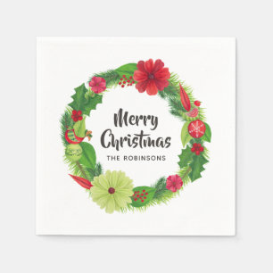 Serviette En Papier Aquarelle d'art populaire Noël floral