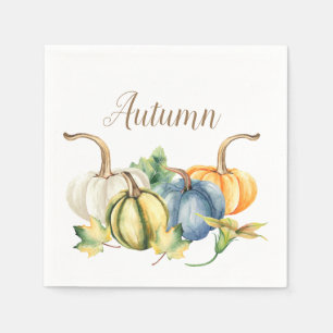 Serviette En Papier Aquarelle d'automne Bleu Orange Vert Blanc Citroui