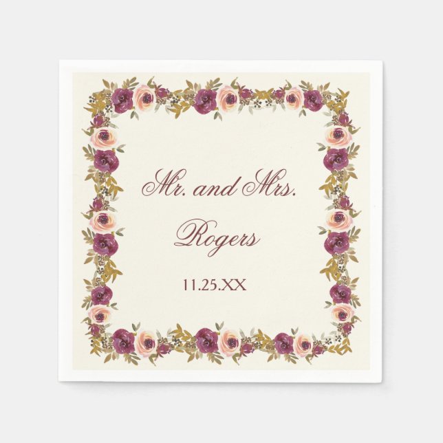 Serviette En Papier Aquarelle d'automne Mariage floral (Devant)