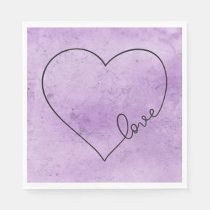 Serviette En Papier Aquarelle de coeur Mariage violet Grunge Anniversa