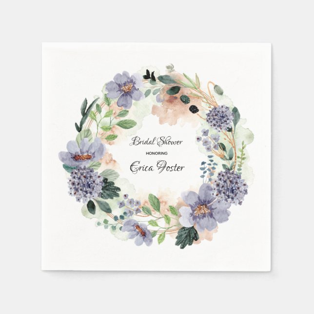 Serviette En Papier Aquarelle de couronne Fête des mariées florale (Devant)