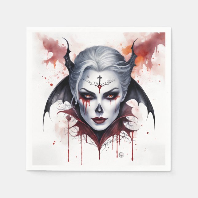 Serviette En Papier Aquarelle de femme mystique Vampire - Art Enchanta (Devant)