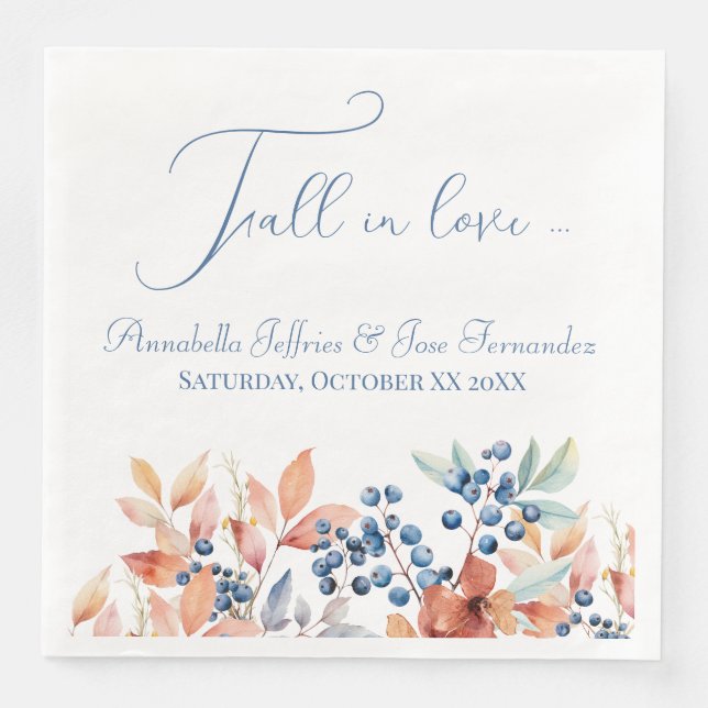 Serviette En Papier Aquarelle de fleurs de mariage d'automne (Devant)