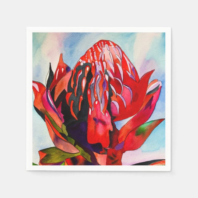 Serviette En Papier Aquarelle de fleurs indigènes de Waratah (Devant)