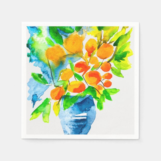 Serviette En Papier Aquarelle de fruits d'art kumquat orange (Devant)