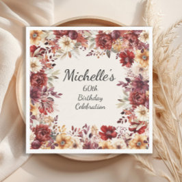 Serviette En Papier Aquarelle de la crème bourguignonne Floral 60e ann