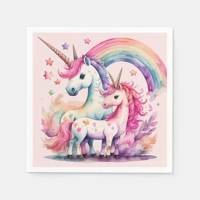 Serviette En Papier aquarelle de licorne (Devant)