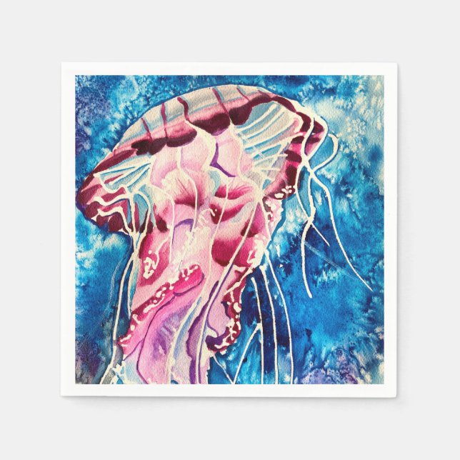 Serviette En Papier Aquarelle de méduse art océanique (Devant)