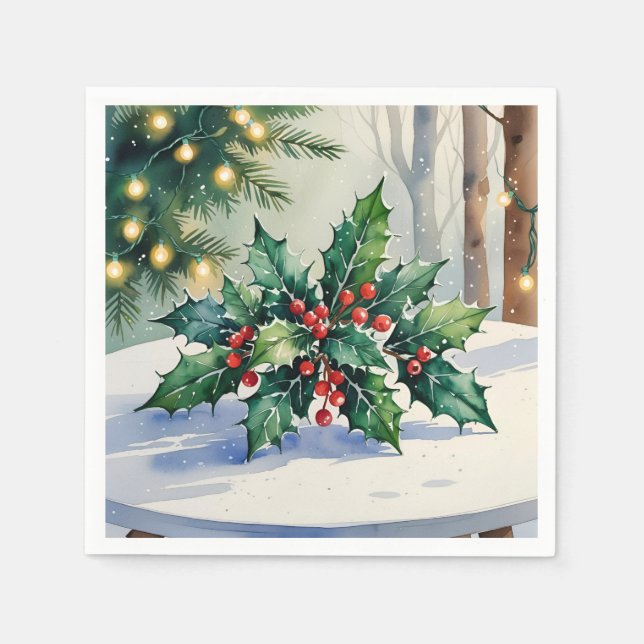 Serviette En Papier Aquarelle de Noël Mistletoe (Devant)