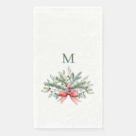 Serviette En Papier Aquarelle de Noël Monogramme vert