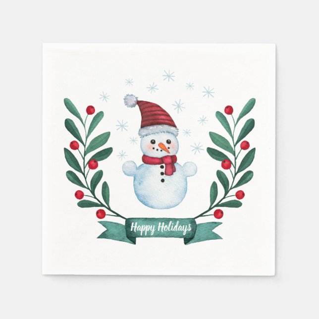 Serviette En Papier Aquarelle de Noël Snowman Custom (Devant)