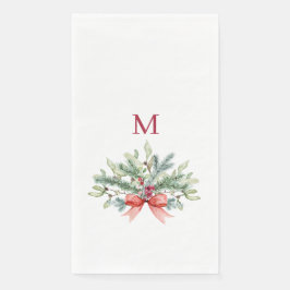 Serviette En Papier Aquarelle de Noël Vert Monogramme rouge
