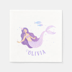Serviette En Papier Aquarelle de sirène mauve mauve fille Anniversaire
