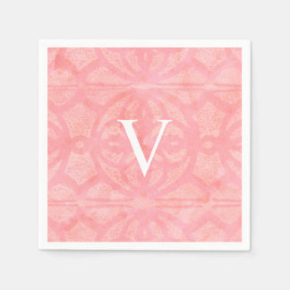 Serviette En Papier Aquarelle de tulipe rose monogrammée