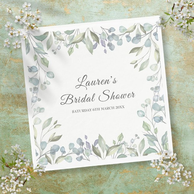 Serviette En Papier Aquarelle de verdure Fête des mariées florale (Greenery Watercolor Floral Bridal Shower Napkins)