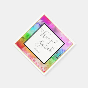 Serviette En Papier Aquarelle d'encre d'alcool arc-en-ciel