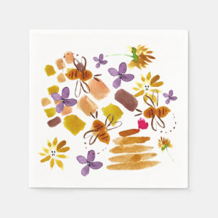 Serviette En Papier Aquarelle d'été Abeille et coups de pinceau